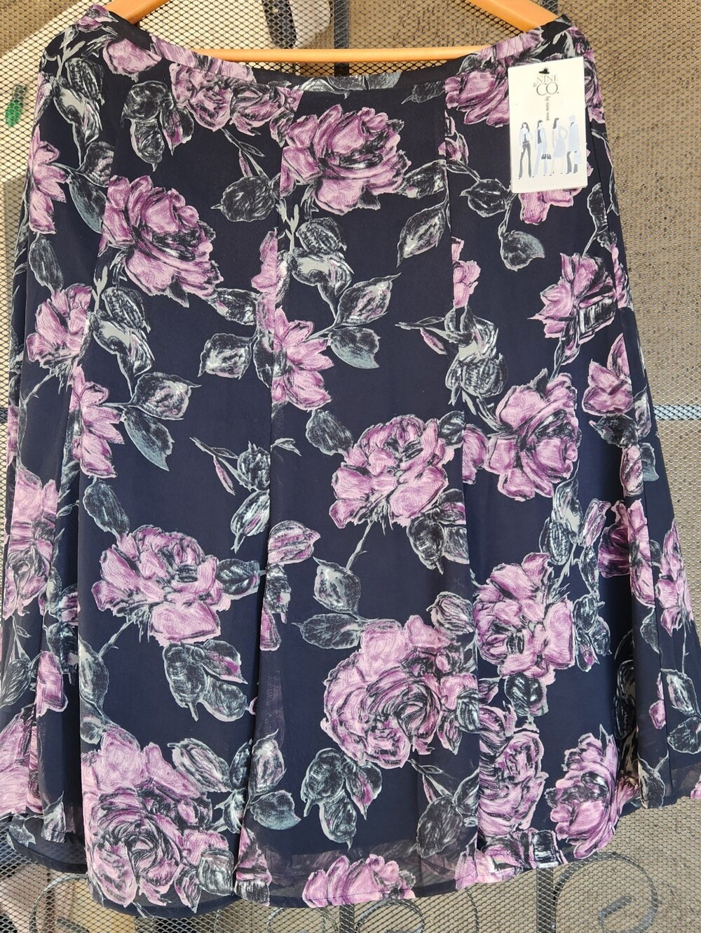 Nine & Co. by Nine West Women's Floral Chiffon A-Line Lined Skirt 10 Black
